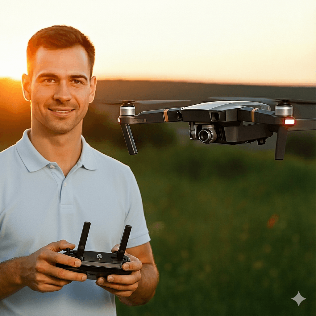 Professional using drone for video surveillance